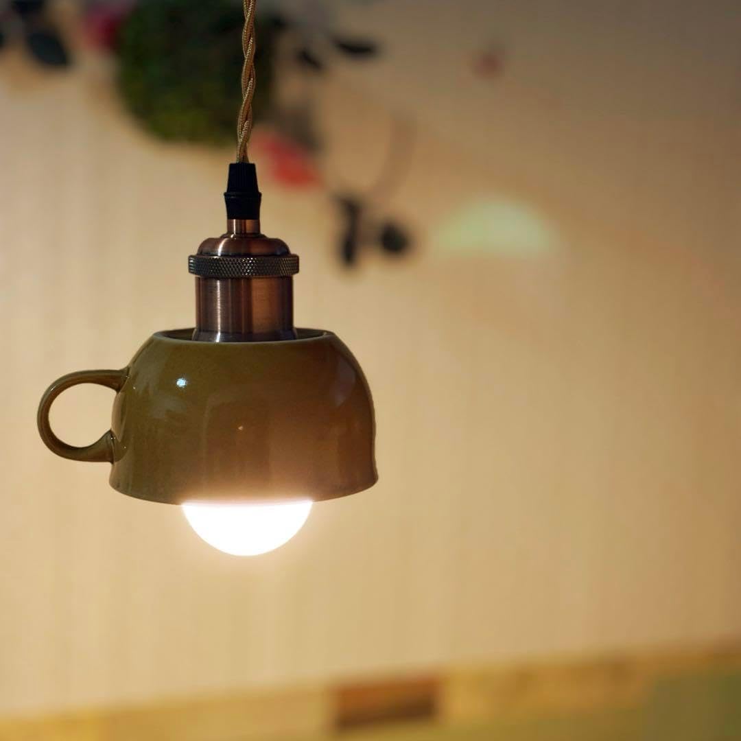 逆さペンダントライトおしゃれ照明 ハンドメイドスープカップイエロー